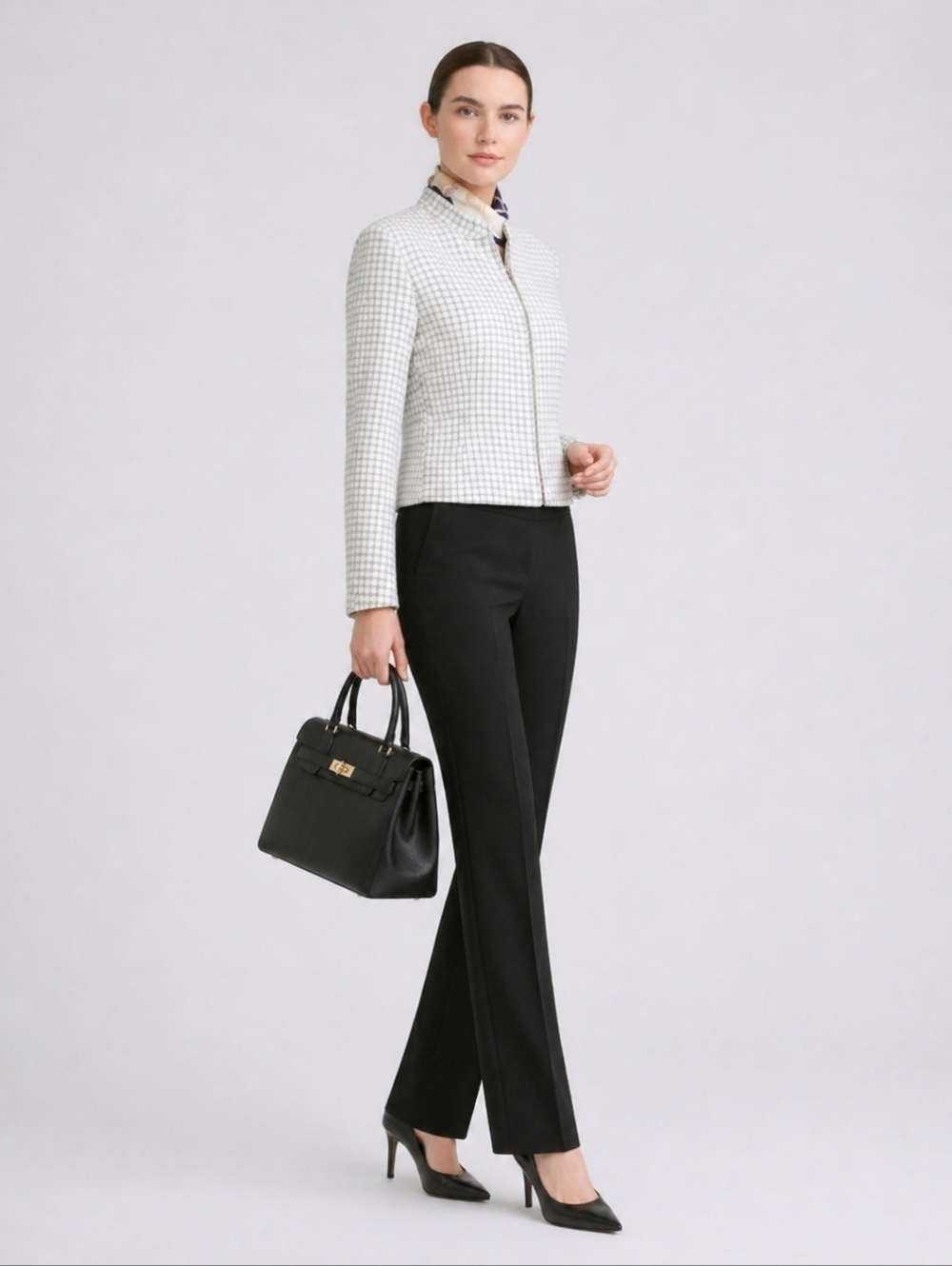 Louben | Quilted White /Gray Cropped Chic Jacket - Picture 2 of 12